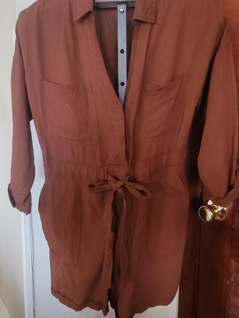 BSL Rust Brown Drawstring Romper - Picture 2 of 3
